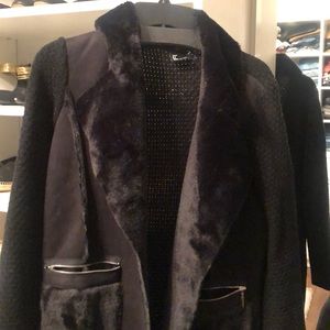 Black Faux Fur & Suede Sweater Jacket